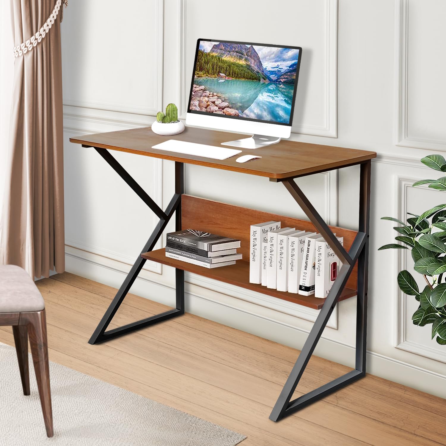714QuH4M3L._SL1500_.jpg Computer Desk with Built-in Bookshelf - Image 1