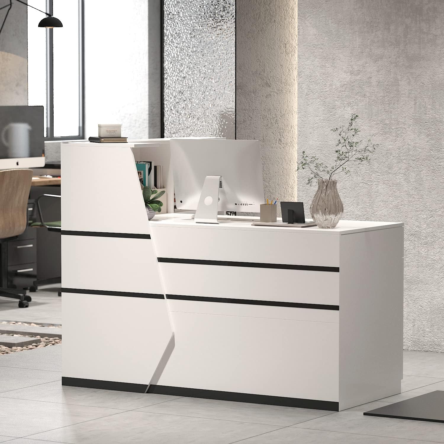 71mAEeUIwPL._AC_SL1500_-1.jpg Rectangular Wood Reception Desk - Image 1