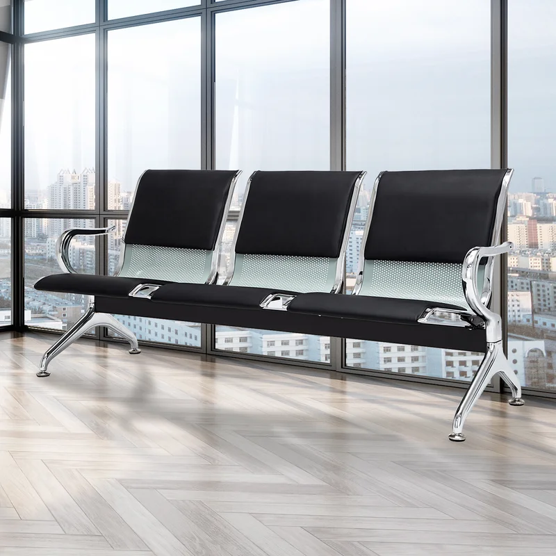 FauxLeatherSeatTandemSeatingwithMetalFrame-9.webp 3-Link Reception Waiting Bench - Image 1