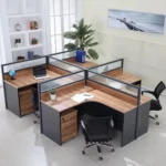 Four way modular office workstation (Brown) - Image 3