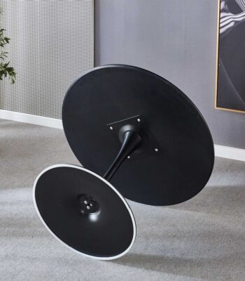 Vintage dining table made from high-quality wood with tapered legs and a smooth, polished finish, placed in a modern dining room.