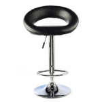 Height adjustable swivel leather barstool with a chrome-plated base, comfortable padded seat, and footrest.