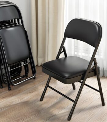 Armless Black Foldable Chair with sleek design, durable frame, and ergonomic seat, ideal for offices, events, and home use.