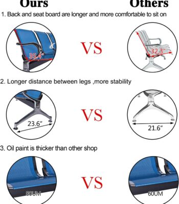 Three Seater Office Reception Bench with cushioned seating, sturdy frame, and modern design.