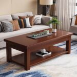 Modern solid wood coffee table with clean lines and natural wood finish, perfect for contemporary living spaces.