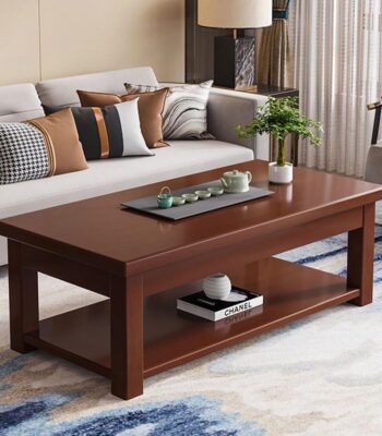 Modern solid wood coffee table with clean lines and natural wood finish, perfect for contemporary living spaces.