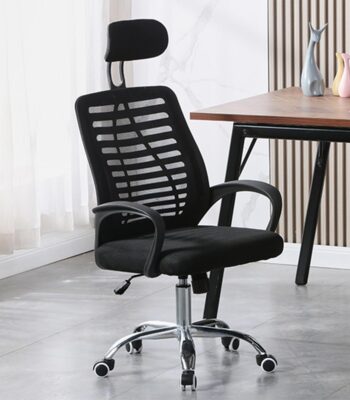 Ergonomic Headrest Work Chair with adjustable headrest, lumbar support, and breathable fabric for comfort during long sitting sessions.