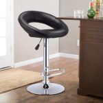 Height adjustable swivel leather barstool with a chrome-plated base, comfortable padded seat, and footrest.