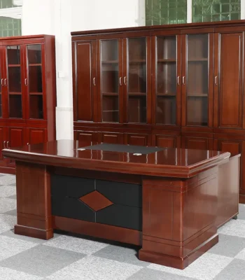 A sophisticated 1600mm Large Executive Desk made from premium wood and metal, featuring a spacious surface and built-in storage drawers for a professional workspace.