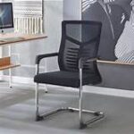 A modern office mesh boardroom chair with a breathable mesh back, adjustable seat height, and smooth-rolling casters, placed in a professional office setting.
