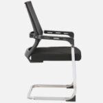 A modern office mesh boardroom chair with a breathable mesh back, adjustable seat height, and smooth-rolling casters, placed in a professional office setting.