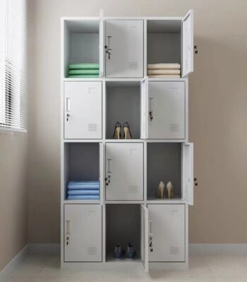 A 15 Locker Office Cabinet with individual secure lockers, designed for organizing and protecting office documents, personal items, and supplies.