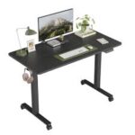 An electric standing desk with a sleek design, featuring height-adjustable functionality, ideal for a modern workspace.