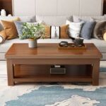 Modern solid wood coffee table with clean lines and natural wood finish, perfect for contemporary living spaces.