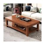 Modern solid wood coffee table with clean lines and natural wood finish, perfect for contemporary living spaces.