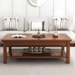 Modern solid wood coffee table with clean lines and natural wood finish, perfect for contemporary living spaces.