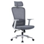 Black Mesh Headrest Office Chair with adjustable headrest, lumbar support, and padded armrests, designed for comfort and ergonomic support.