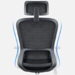 Black Mesh Headrest Office Chair with adjustable headrest, lumbar support, and padded armrests, designed for comfort and ergonomic support.
