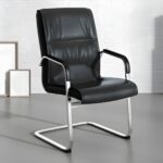 Modern black leather visitor seat with a sleek design, ergonomic padding, and a sturdy metal frame, ideal for offices, reception areas, and waiting rooms.