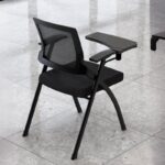 Foldable Office Training Chair with a sturdy metal frame, ergonomic seat, and breathable mesh backrest, designed for offices, classrooms, and conference rooms.