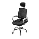 An ergonomic headrest office chair with adjustable settings, providing neck and lumbar support for long hours of comfortable seating.