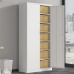 A durable 2-door metallic office cabinet with adjustable shelves and a lockable design for secure document and item storage.