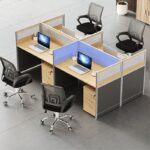 4-Way Modular Office Workstation with individual desks, privacy panels, and built-in storage, designed for flexible, collaborative office spaces.