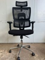 Black Mesh Headrest Office Chair with adjustable headrest, lumbar support, and padded armrests, designed for comfort and ergonomic support.