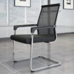 Black Mesh Office Waiting Chair with breathable mesh back, padded seat, and ergonomic design, ideal for waiting areas and offices.