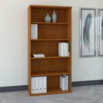 5-Tier Modern Bookshelf with a sleek metal frame and wooden shelves, perfect for books, décor, and storage in any home or office.