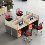 4-Way Modular Office Workstation with individual desks, privacy panels, and built-in storage, designed for flexible, collaborative office spaces.