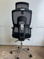 Black Mesh Headrest Office Chair with adjustable headrest, lumbar support, and padded armrests, designed for comfort and ergonomic support.