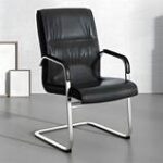 Modern black leather visitor seat with a sleek design, ergonomic padding, and a sturdy metal frame, ideal for offices, reception areas, and waiting rooms.