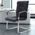 Modern black leather visitor seat with a sleek design, ergonomic padding, and a sturdy metal frame, ideal for offices, reception areas, and waiting rooms.