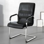 Modern black leather visitor seat with a sleek design, ergonomic padding, and a sturdy metal frame, ideal for offices, reception areas, and waiting rooms.