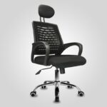 An ergonomic headrest office chair with adjustable settings, providing neck and lumbar support for long hours of comfortable seating.