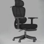 Black Mesh Headrest Office Chair with adjustable headrest, lumbar support, and padded armrests, designed for comfort and ergonomic support.