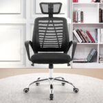 An ergonomic headrest office chair with adjustable settings, providing neck and lumbar support for long hours of comfortable seating.