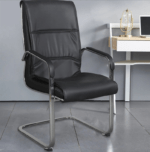 Modern black leather visitor seat with a sleek design, ergonomic padding, and a sturdy metal frame, ideal for offices, reception areas, and waiting rooms.