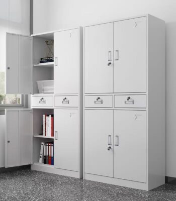 2-Door Office Storage Cabinet The 2-Door Office Storage Cabinet is a practical and reliable storage solution designed to keep office spaces organized, secure, and clutter-free. Perfect for corporate offices, home offices, schools, and commercial environments, this cabinet provides ample space for storing files, documents, stationery, and office equipment in a neat and accessible way. Built using high-quality engineered wood or durable steel (depending on the model), this cabinet is designed for long-lasting performance in busy office settings. The two-door design offers secure enclosed storage, while the internal shelves help you organize items efficiently. Its strong structure ensures stability, making it suitable for daily professional use. With its modern and professional finish, the cabinet blends easily with different office interiors. It can be used for document storage, filing, or even as a general utility cabinet in reception areas or workspaces. Some models also include lockable doors for added security of important files and valuables. Features Strong and durable wood/steel construction 2-door enclosed storage design Spacious internal shelves for organization Lockable option for enhanced security (model dependent) Suitable for files, books, and office supplies Scratch-resistant and easy-to-clean surface Stable structure for long-term use Modern and professional office design Ideal for office, school, and home use Versatile storage for multiple office needs