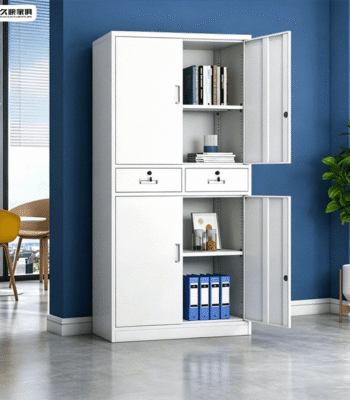 2-Door Office Storage Cabinet The 2-Door Office Storage Cabinet is a practical and reliable storage solution designed to keep office spaces organized, secure, and clutter-free. Perfect for corporate offices, home offices, schools, and commercial environments, this cabinet provides ample space for storing files, documents, stationery, and office equipment in a neat and accessible way. Built using high-quality engineered wood or durable steel (depending on the model), this cabinet is designed for long-lasting performance in busy office settings. The two-door design offers secure enclosed storage, while the internal shelves help you organize items efficiently. Its strong structure ensures stability, making it suitable for daily professional use. With its modern and professional finish, the cabinet blends easily with different office interiors. It can be used for document storage, filing, or even as a general utility cabinet in reception areas or workspaces. Some models also include lockable doors for added security of important files and valuables. Features Strong and durable wood/steel construction 2-door enclosed storage design Spacious internal shelves for organization Lockable option for enhanced security (model dependent) Suitable for files, books, and office supplies Scratch-resistant and easy-to-clean surface Stable structure for long-term use Modern and professional office design Ideal for office, school, and home use Versatile storage for multiple office needs