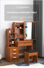 Modern Dressing Vanity Table – SEO Optimized Website Product Description Modern Dressing Vanity Table Enhance your bedroom with the Modern Dressing Vanity Table, a stylish and functional furniture piece designed to make your daily beauty routine more comfortable and organized. Whether you are getting ready for work, school, or a special occasion, this elegant vanity table provides a dedicated space for applying makeup, styling your hair, and storing your beauty essentials. Moreover, its contemporary design adds a touch of sophistication to bedrooms, apartments, hotels, and dressing rooms. Key Features Modern and elegant vanity table design Premium engineered wood construction Large mirror for convenient grooming and makeup application Spacious tabletop for cosmetics and beauty accessories Multiple storage drawers for organized storage Scratch-resistant laminated finish Strong and stable construction for long-lasting durability Smooth-gliding drawers with quality hardware Easy-to-clean and low-maintenance surface Compact design suitable for bedrooms and apartments Comfortable legroom for convenient seating Ideal for homes, apartments, hotels, and dressing rooms